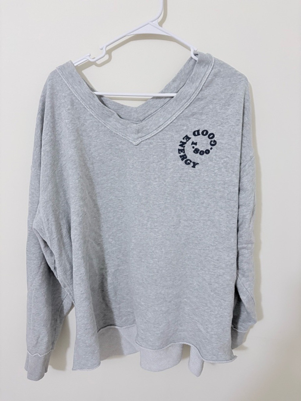 Aerie Grey V-Neck Oversized Crewneck